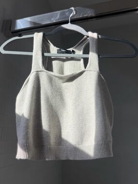 THEORY | S | Light Heather Gray Square Neck Crop Clean Cotton Cashmere Tank Top